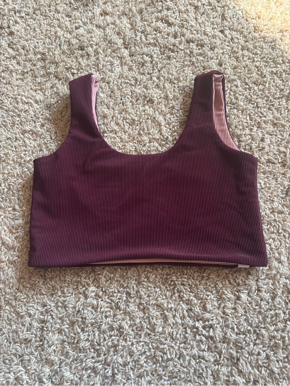 Five Dancewear Girls' Ribbed Scoop Reversible Crop Top in Burgundy/light pink
